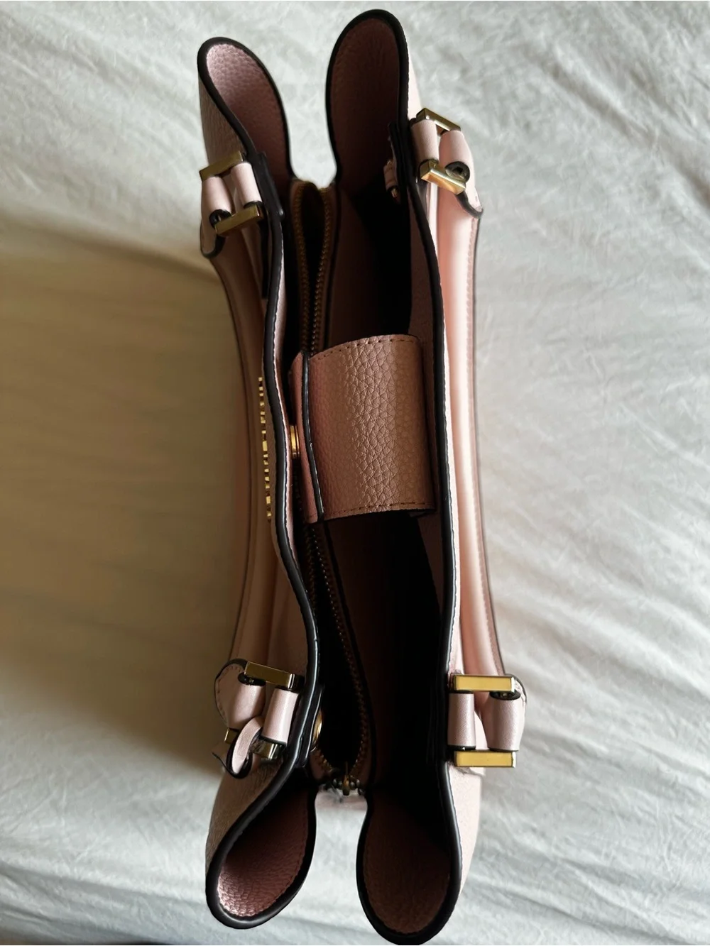 Michael Kors Light Pink Pebbled Leather Satchel with Gold Charm